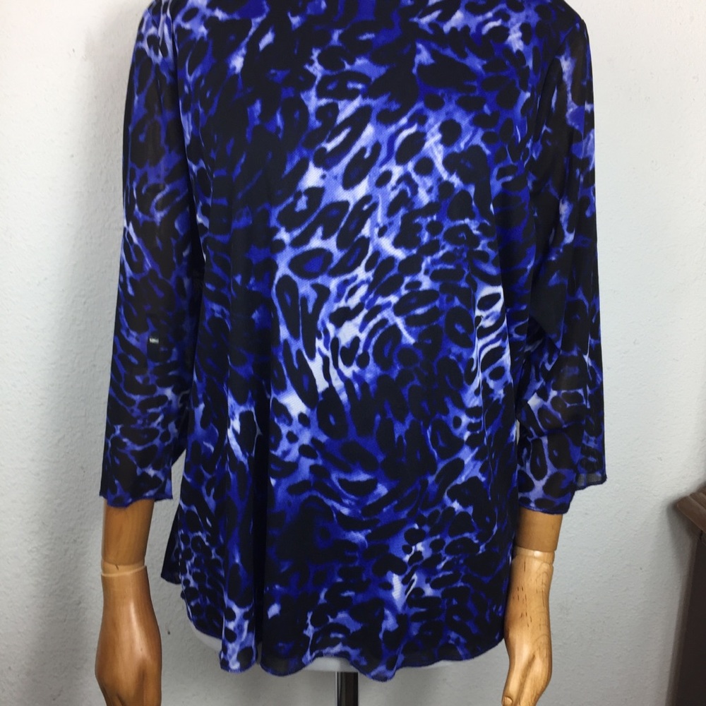 Alia Women Lined Blue Leopard Print Top Sz 2x D
